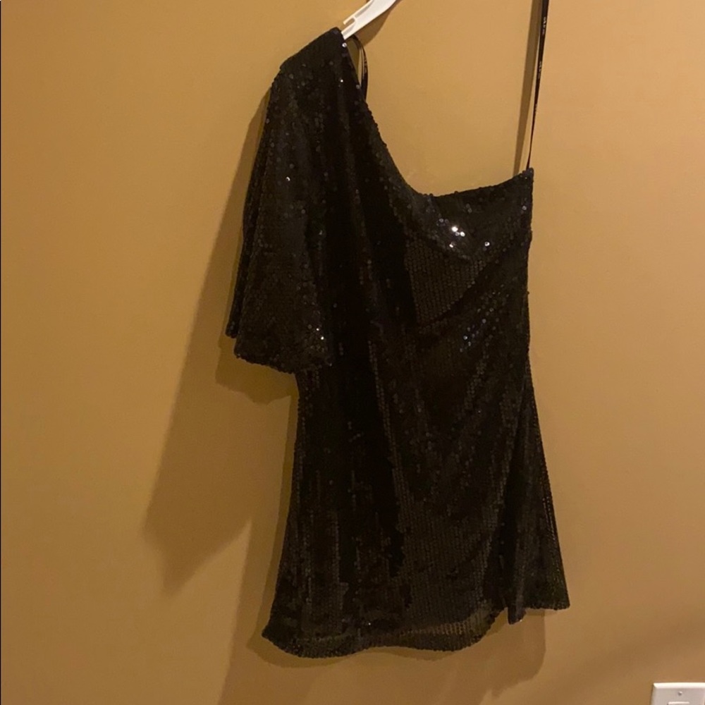 Black sequin one shoulder dress